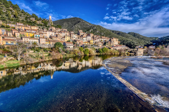 The village of Roquebrun in the St. Chinian wine district of France