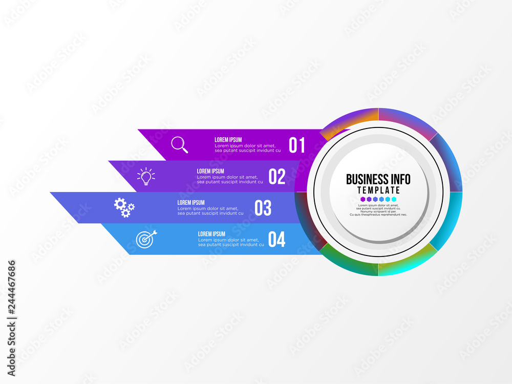 Poster business infographics element vector design template. data visualization timeline with circles, step