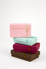stack of gift boxes on white background
