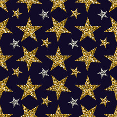 Gold and silver stars on blue background.