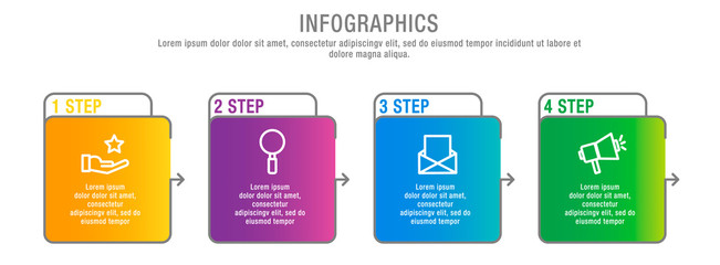 Modern 3D vector illustration. A rectangular infographic template with four elements, squares and percentages. Designed for business, presentations, web design, interface, charts with 4 steps