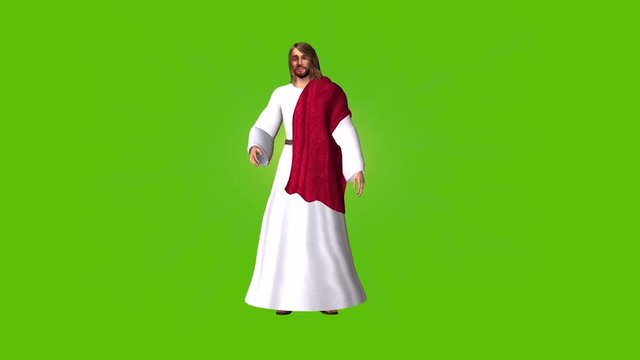 Two seperate animations of Jesus on a green background