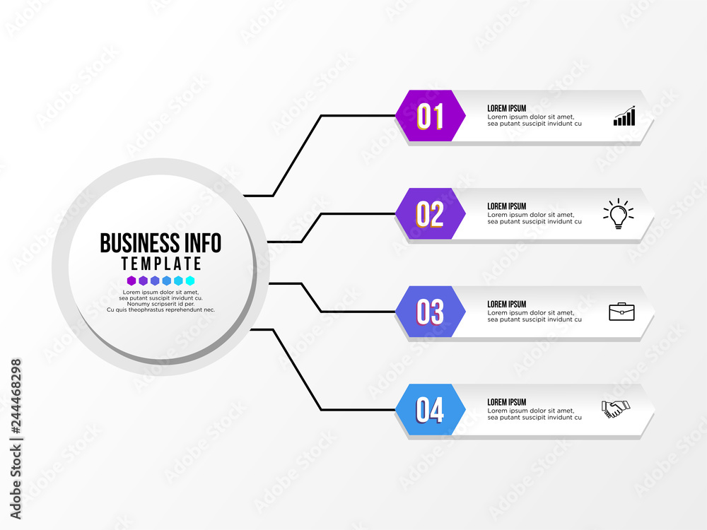 Poster business infographics element vector design template. data visualization timeline with circles, step