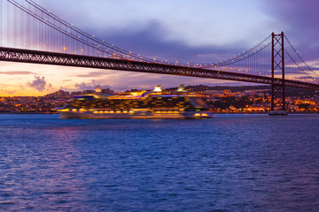 25th of April Bridge and ship - Lisbon Portugal