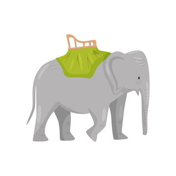 Large gray elephant with chair on back. Activity for tourists. Travel to Bali, Indonesia. Flat vector design