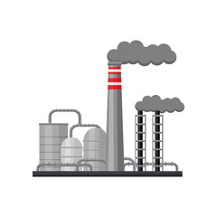 Industry factory with large steel cisterns and smoking pipes. Industrial zone. Metallurgical plant. Flat vector design