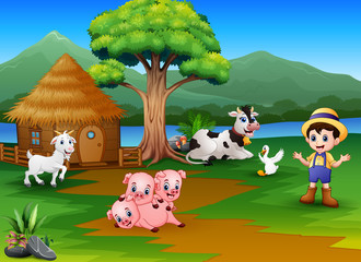 Obraz na płótnie Canvas Farmer activity on the beautiful nature with animal farm