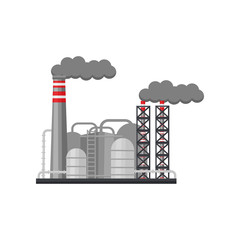 Factory with smoking chimneys and large steel cisterns. Metallurgical production plant. Flat vector design