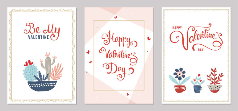 Valentine's Day cards design in contemporary style. Vector illustration.