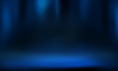 Product showcase spotlight background. Clean photographer studio. Abstract blue background with rays of neon light, spotlight.