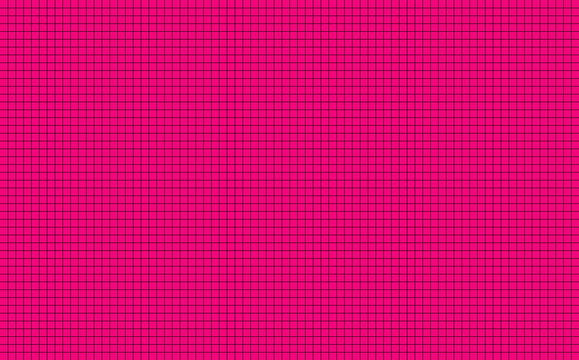 Pink cyclamen background with black horizontal and vertical lines forming small squares. Abstract pattern inspiration of symmetrical overlapping stripes in a single color against magenta background.
