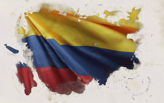 Colombian Flag, Colombia National Colors Background <<3D Rendering>> Stock  Illustration