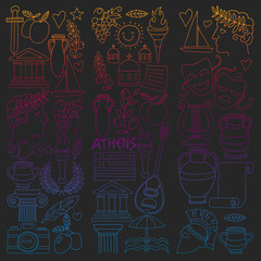 Travel to Greece. Vector set with doodle style icons