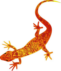 The lizard with a pattern on a back, a reptile a gecko with drawing on a body, flowers on a reptile, iguana with the line on a back, a skin of an animal with a pattern, a wild lizard moves forward