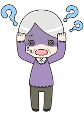 混乱するシニア女性（全身）