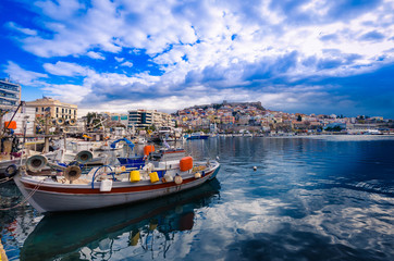 Amazing view of kavala, the picturesque city of north Greece, situated on the bay of Kavala,looking at the aegean sea.