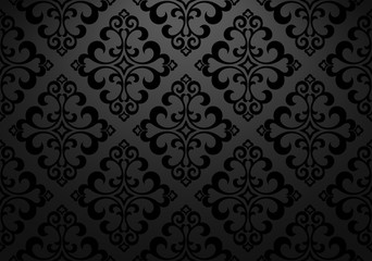 Wallpaper in the style of Baroque. Seamless vector background. Blak floral ornament. Graphic pattern for fabric, wallpaper, packaging. Ornate Damask flower ornament