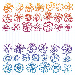 Vector set of colorful doodle flowers. Wedding ornament.