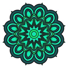 Green color Mandala, tribal ethnic ornament. Vector illustration. Islamic arabic indian pattern. For fashion print