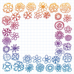 Vector set of colorful doodle flowers. Wedding ornament.