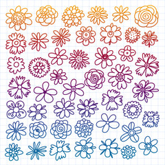 Vector set of colorful doodle flowers. Wedding ornament.