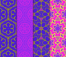 Set of Lace Floral Ornament. Seamless Design For Prints, Textile, Decor, Fabric. Vector Pattern. Blue, purple, orange color