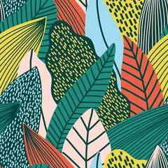 Materiał do szycia Colorful seamless pattern of tropical exotic leaves