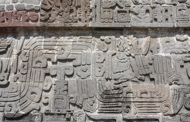 Bas-relief carving with of a american indian chieftain, Xochicalco, Mexico