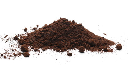 Milled coffee powder isolated on white background