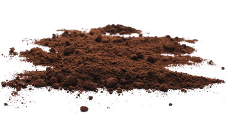 Milled coffee powder isolated on white background