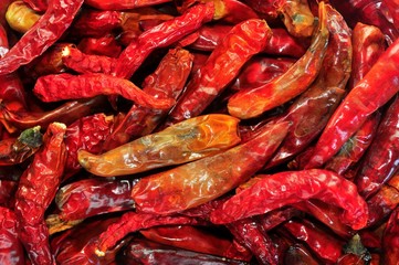 dried chili from above background or texture