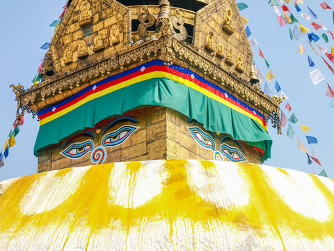 Fragment of Swayambhunath Stupa with Buddha's eyes, Kathmandu, Nepal