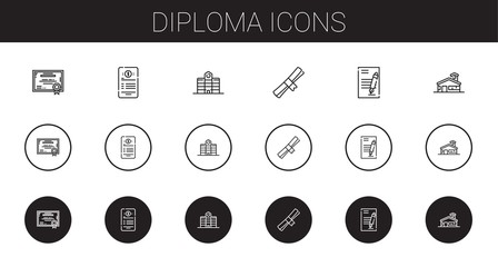 diploma icons set
