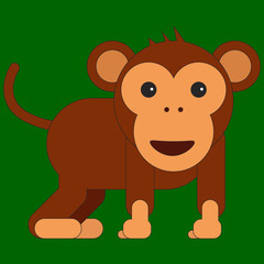 Monkey in cartoon flat style.