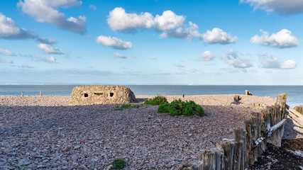 View from the pebble beach in Porlock Weir, Somerset, England, UK - looking at the Bristol channel...