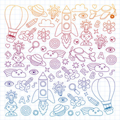 Education and imagination illustration for little children. Image for kindergarten, school kids. Travel, adventure, exploration.