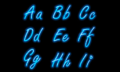Neon alphabet font in blue part 1