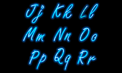 Neon alphabet font in blue part 2