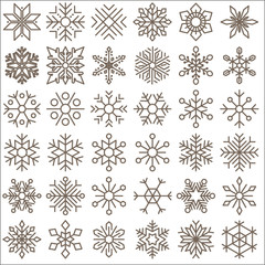 Set Of Snowflakes Christmas Outline Icons Set. Collection Of christmas, snowflake, decoration And Other Elements. customize color, stroke width control , easy resize.