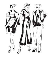 Stylish fashion models. Pretty young girls. Fashion womans Sketch
