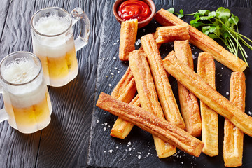 Cheese Straws, Cheesy Bread Sticks and beer