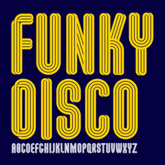 Set of vector tall capital funky alphabet letters isolated, can be used in retro poster design as karaoke party advertising.