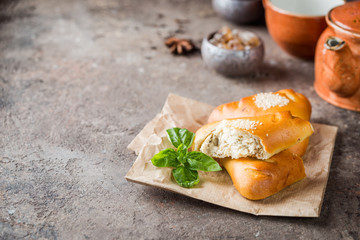Homemade chicken and mushroom mini pies on paper
