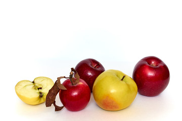 Five apples, isolated on a white background