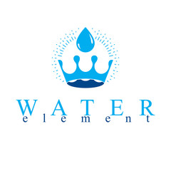 Pure water vector abstract logo created in the shape of royal crown. Business emblem best for use in mineral water advertising.