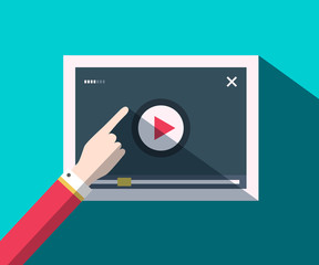 Media Player with Hand Vector Flat Design Music and Video App Concept