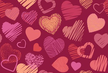 Seamless background of hand drawn stylized hearts