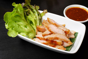 Pork roast with vegetables of Thailand.