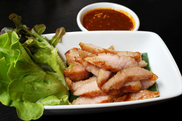 Pork roast with vegetables of Thailand.