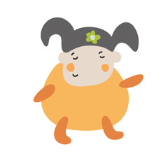 Cute Kids Character. Vector illustration kid wearing fruit costumes. Orange costume child.